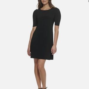 Tommy Hilfiger Women's Puff-sleeve Shift Dress Black Size 8 Solid Knee Length
